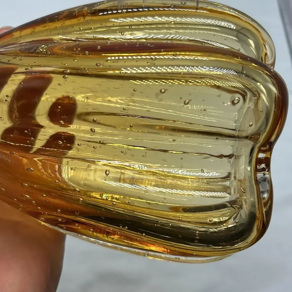 Vintage Handblown Amber Pulegoso Glass Vase with Petal Edges